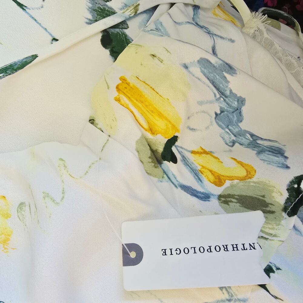 Anthropologie Lace Button Front Floral Slip Midi Dress White NWT Women's Size 10 - Picture 11 of 12